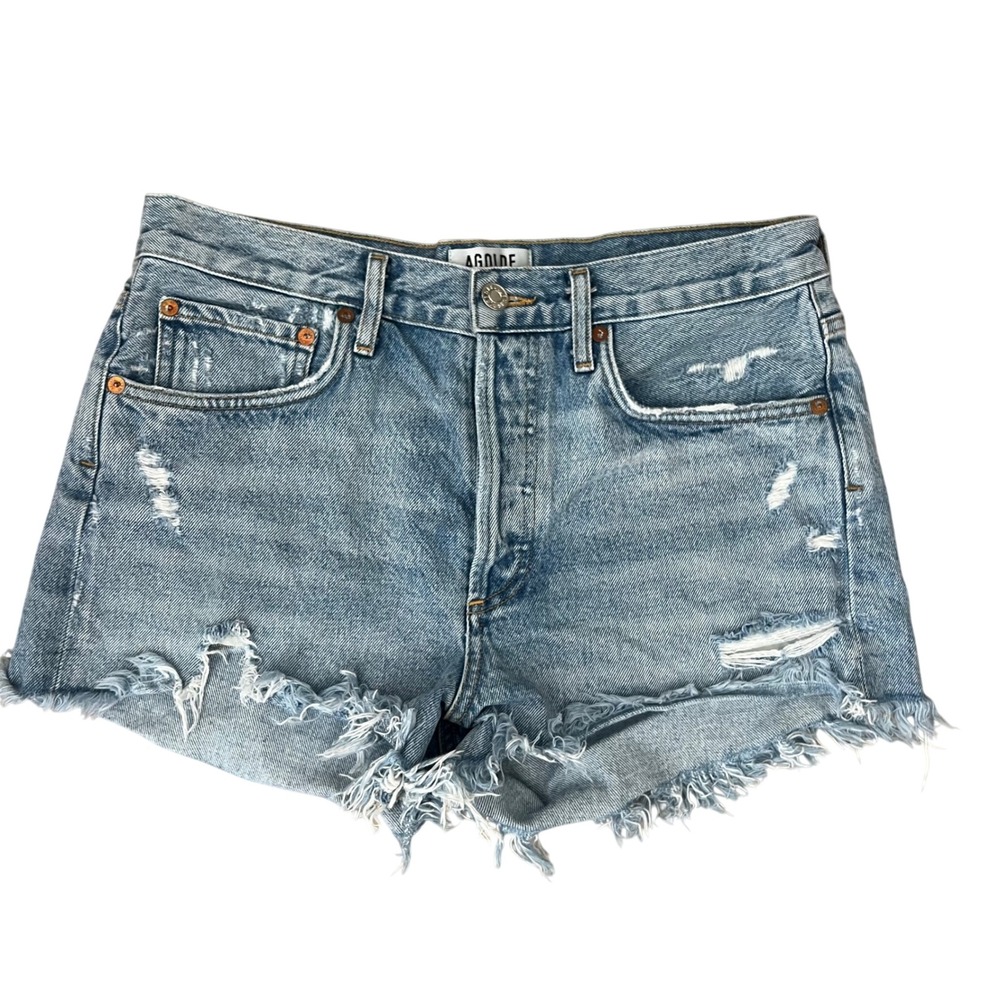 AGOLDE Parker Vintage Cut Off Light Wash Denim m, Button Fly Shorts. Size 27
